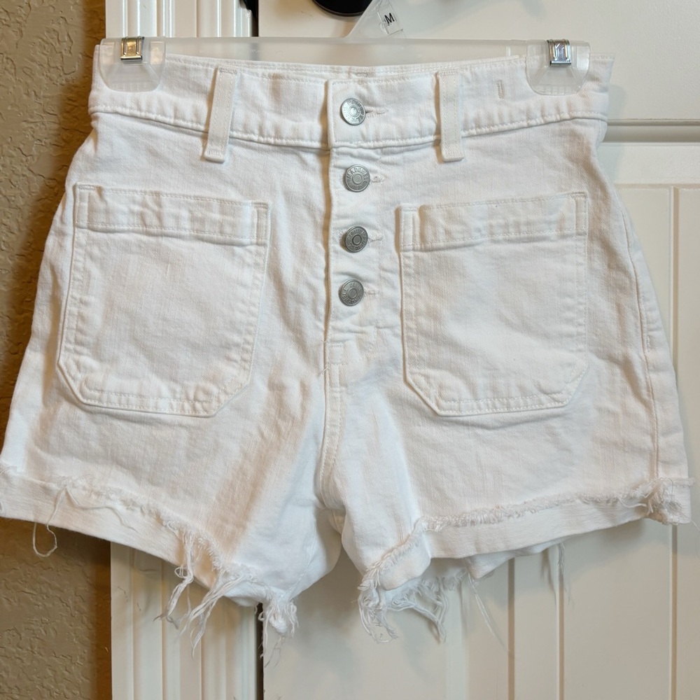 Madewell White Shorts High Rise Button Fly White Denim Shorts, Women’s 25